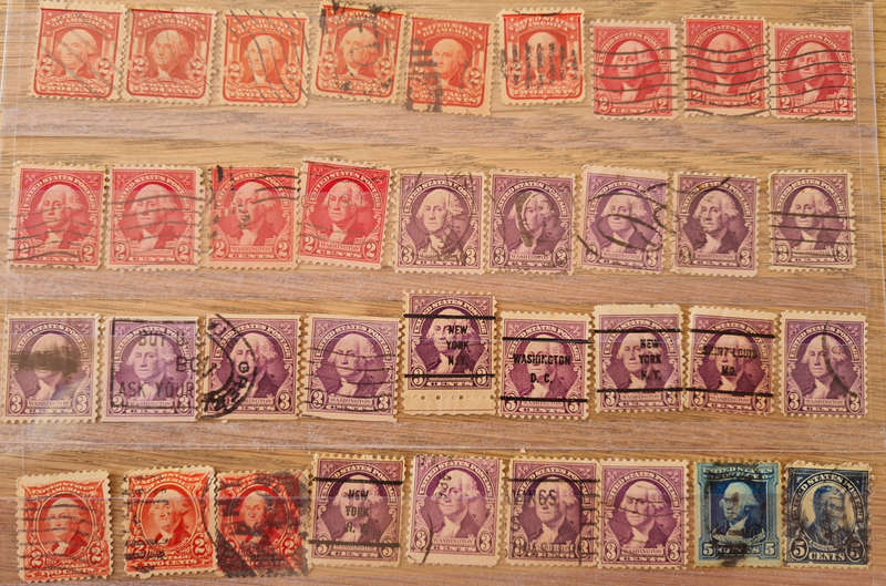 George Washington stamps red/carmine 2 cent & purple violet 3 cent  from 1932 era (Study Group No4)