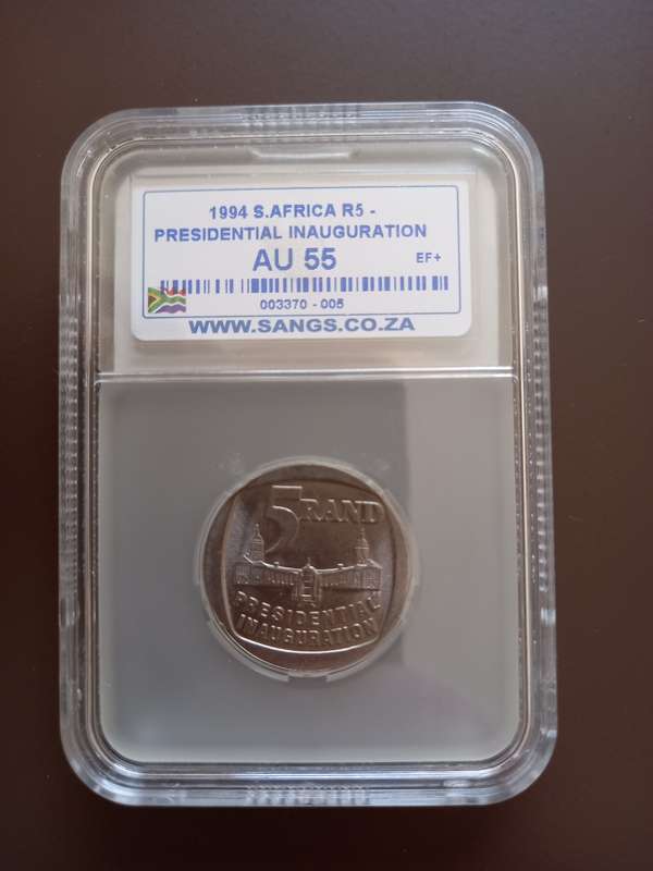 RARE GRADE 1994 Inauguration R5. Graded AU55 By SANGS