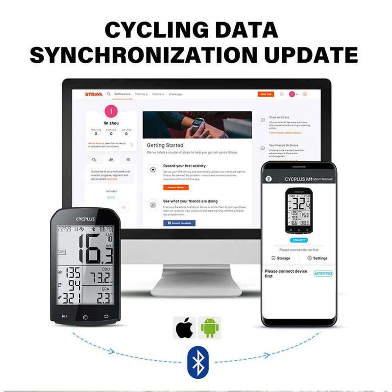 CYCPLUS M1 Wireless Waterproof Bluetooth GPS Bike Speedometer, Rechargeable (Unwanted Gift)