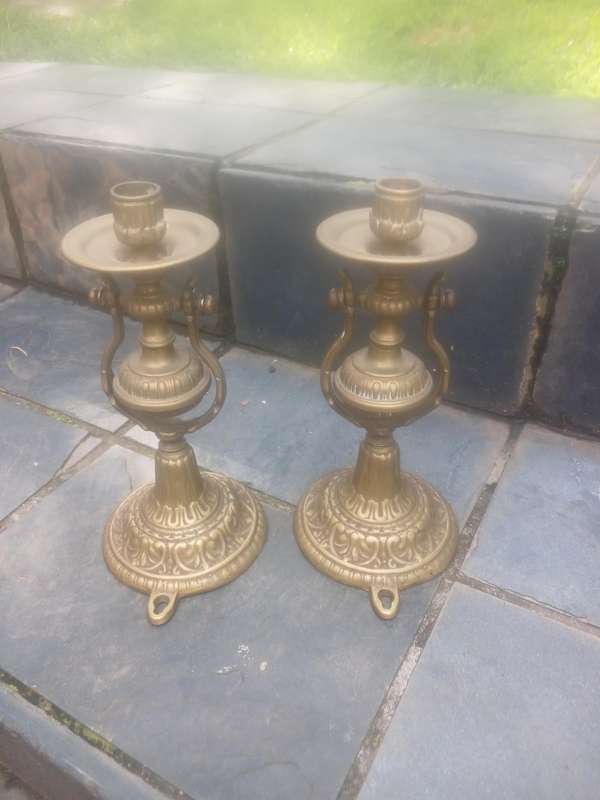 Pair of gimbal style ships brass candlesticks.