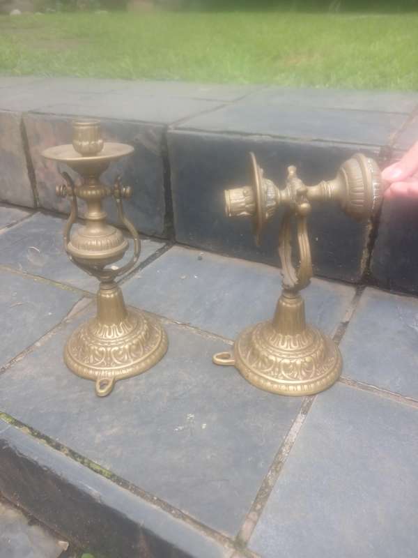 Pair of gimbal style ships brass candlesticks.