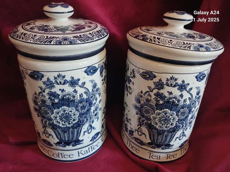 Delft lidded tea and coffee containers