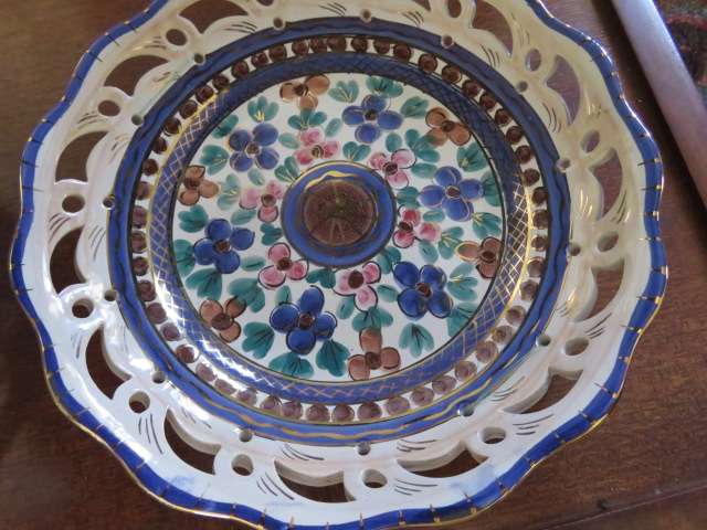 Multicoloured pierced Flora Gouda Holland glazed pottery plate.