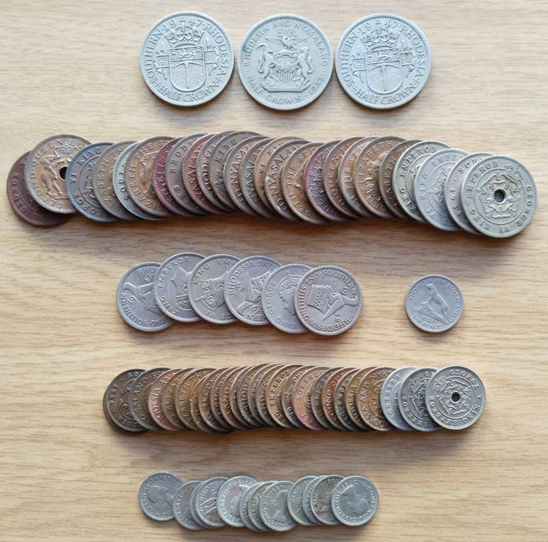 Rhodesia collection of 71 Old Coins. Some Good.