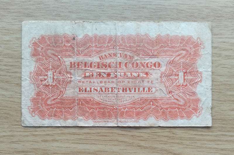Belgium Congo 9. 1. 20 Un Franc Bank Notes.