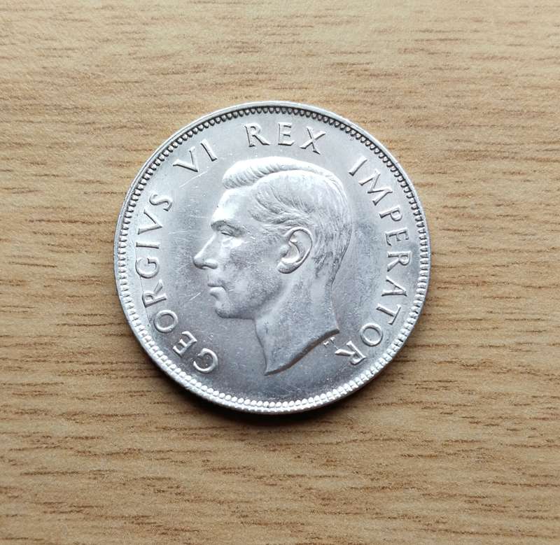 South Africa UNC /AU 1945 Silver Half Crown. ( Possible cracked die error)