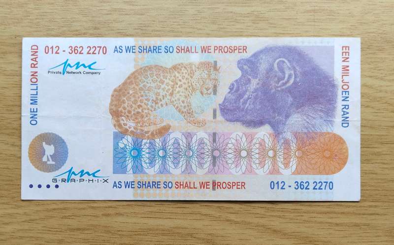 South Africa one million Rand Fantasy note.