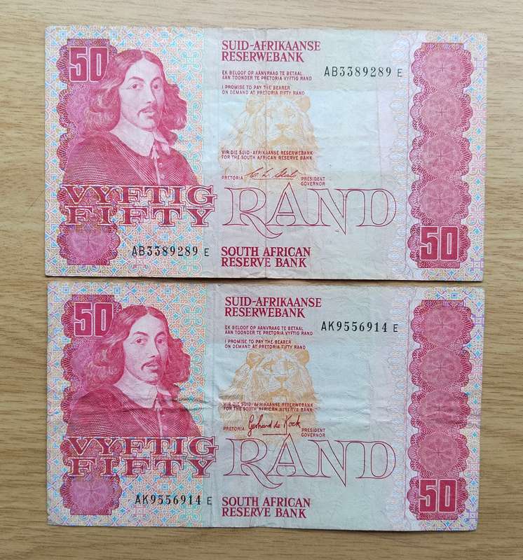South Africa C.L Stals and G.P.C de Kock old R50 Bank Notes.