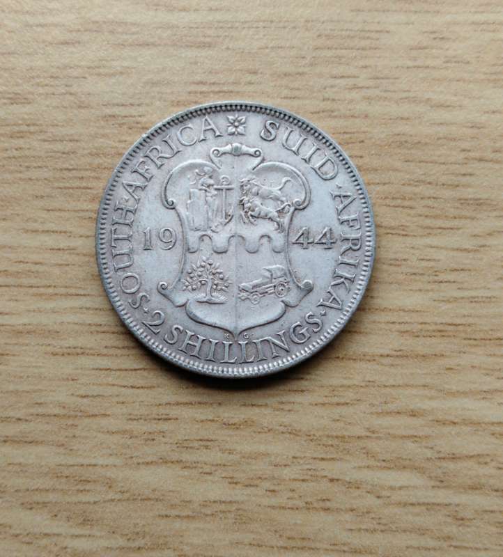 South Africa 1944 Silver Two shillings.