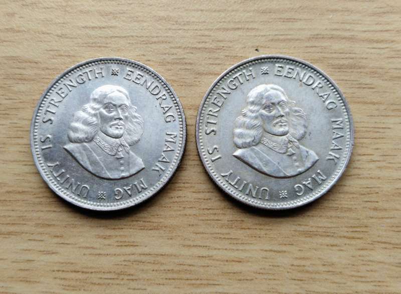 South Africa 2 X 1964 Silver 20 Cents.