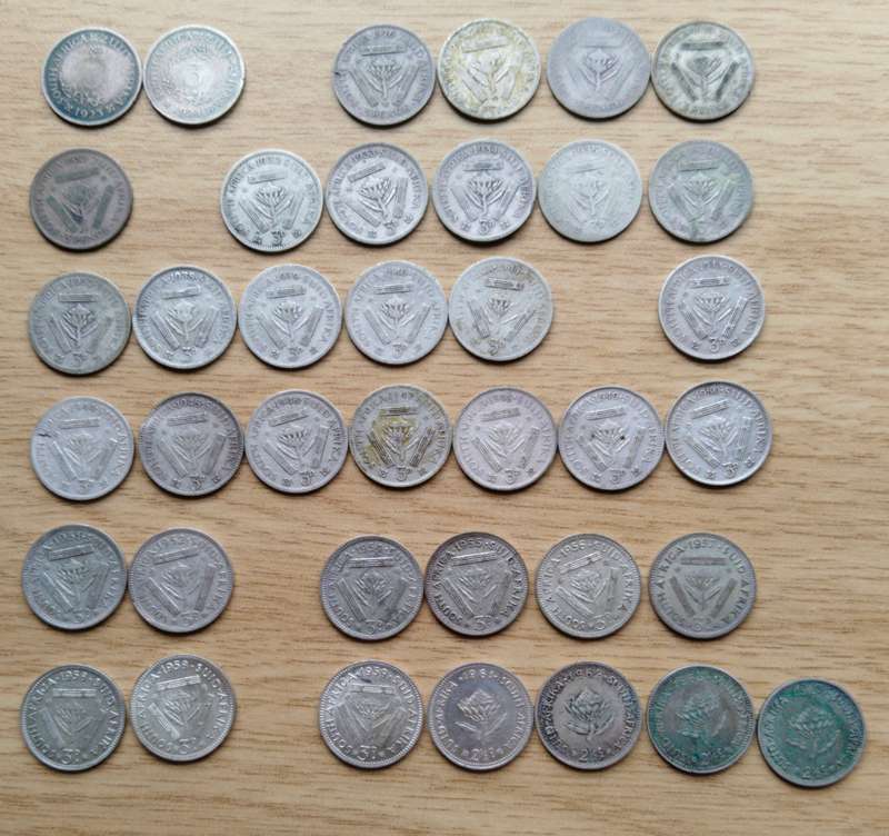 South park 1923-1959 silver threepence coins. Some dates missing. Please see photo.