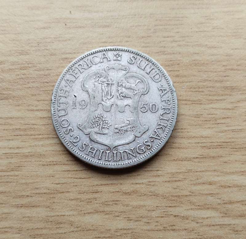 South Africa 1950 Silver Two shillings. Rare date.