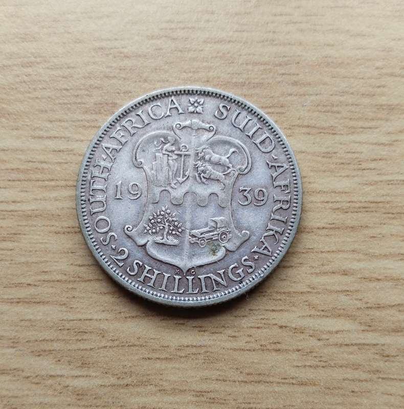 South Africa 1939 Silver Two shillings.