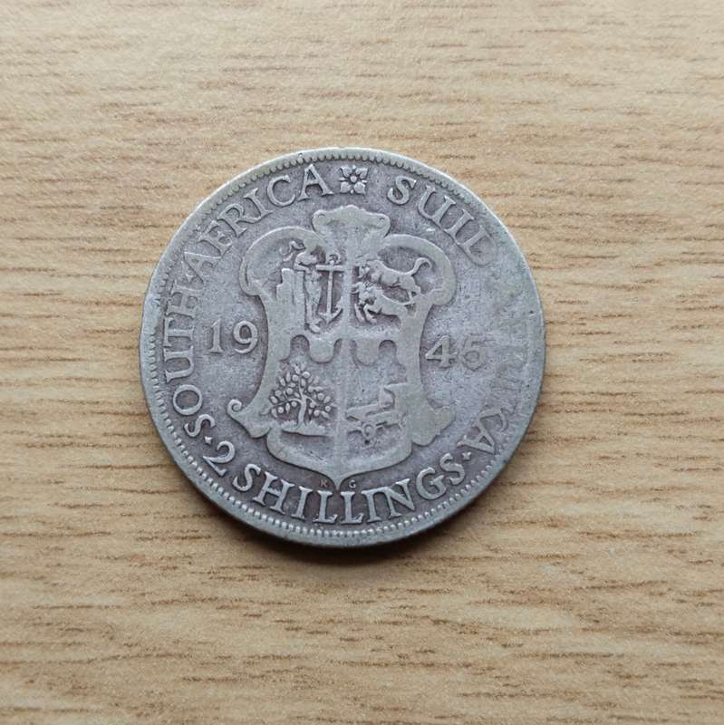South Africa 1945 Silver Two shillings.