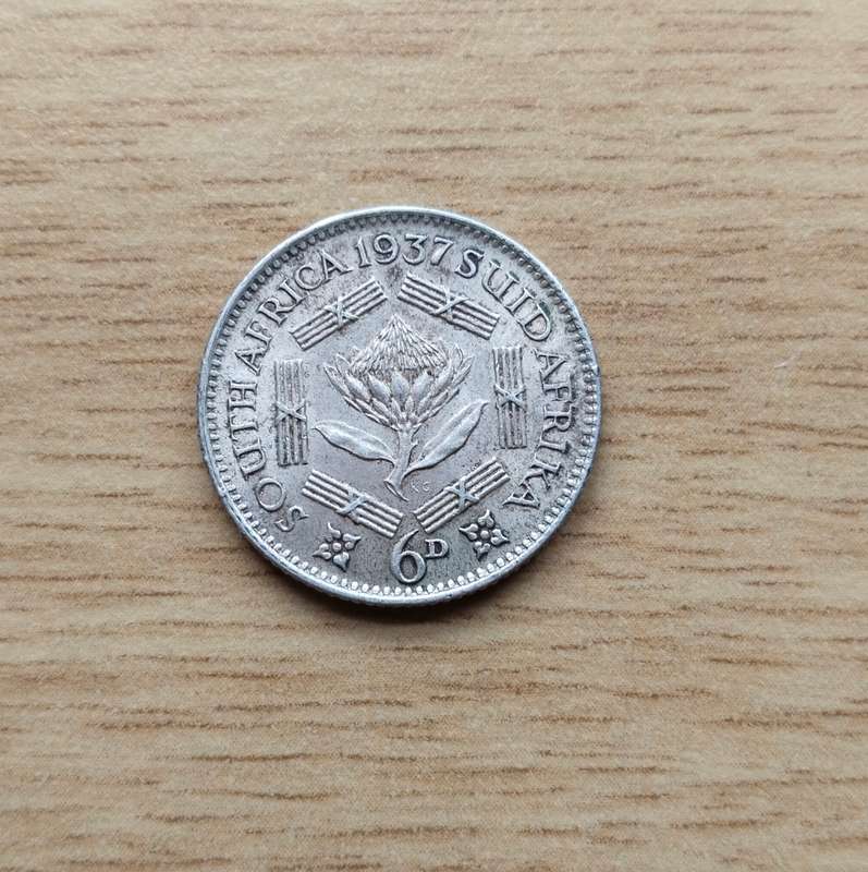 South Africa 1937 Silver Sixpence.