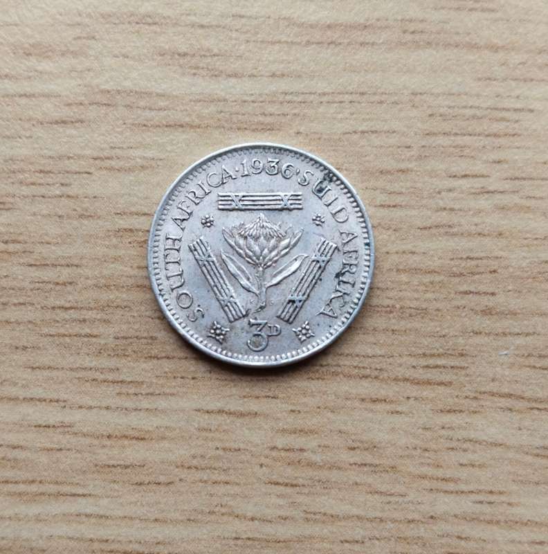 South Africa 1936 Silver Threepence.