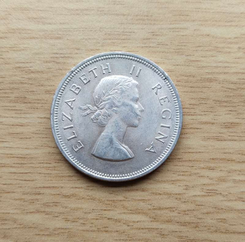 South Africa 1955 Silver Half Crown.