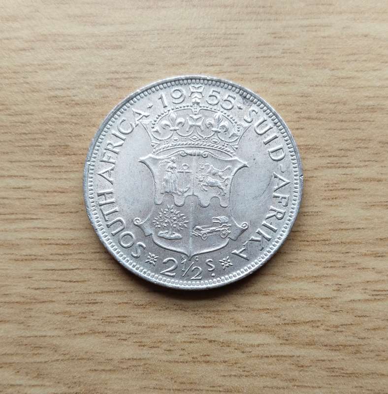 South Africa 1955 Silver Half Crown.