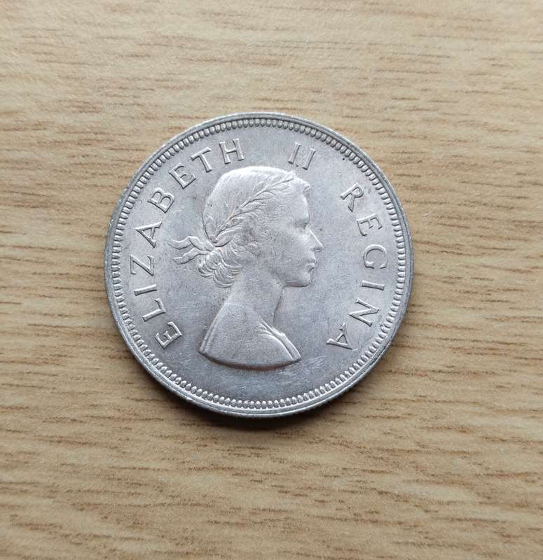 South Africa 1956 Silver Half Crown.