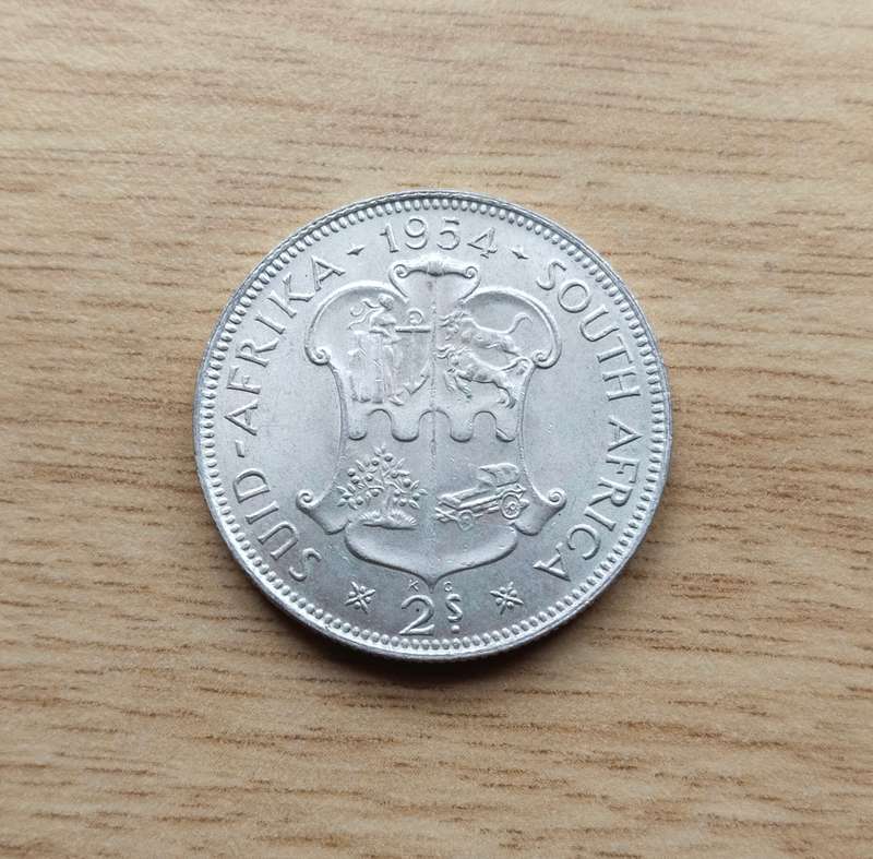 South Africa 1954 Silver Two shillings.