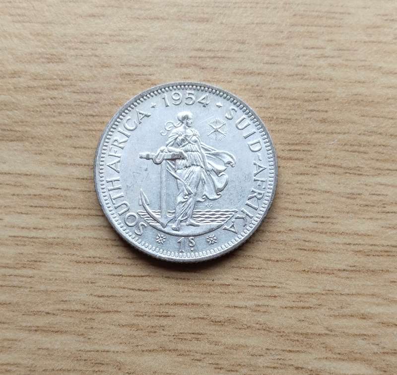 South Africa 1954 Silver one Shilling.