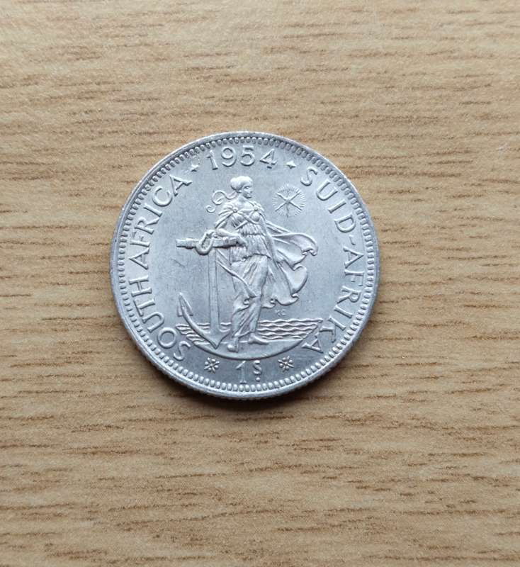 South Africa 1954 Silver Shilling.