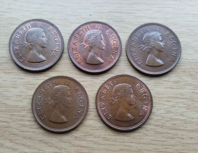 South Africa collection of 5 better grade full union Penny's.