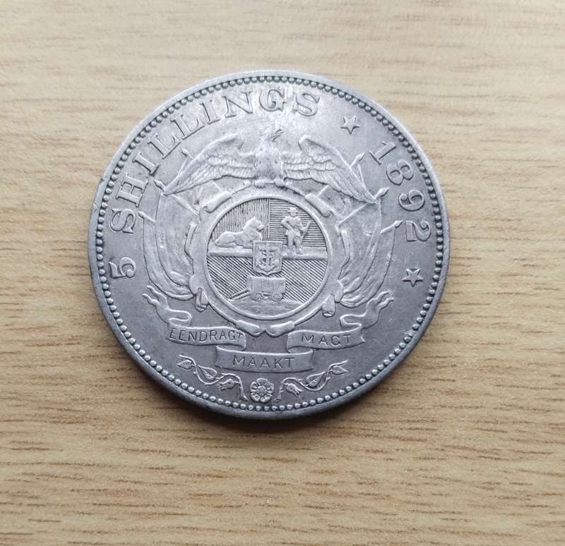 ZAR Paul Kruger 1892 Double Shaft Silver Five Shillings. RARE COIN!!!