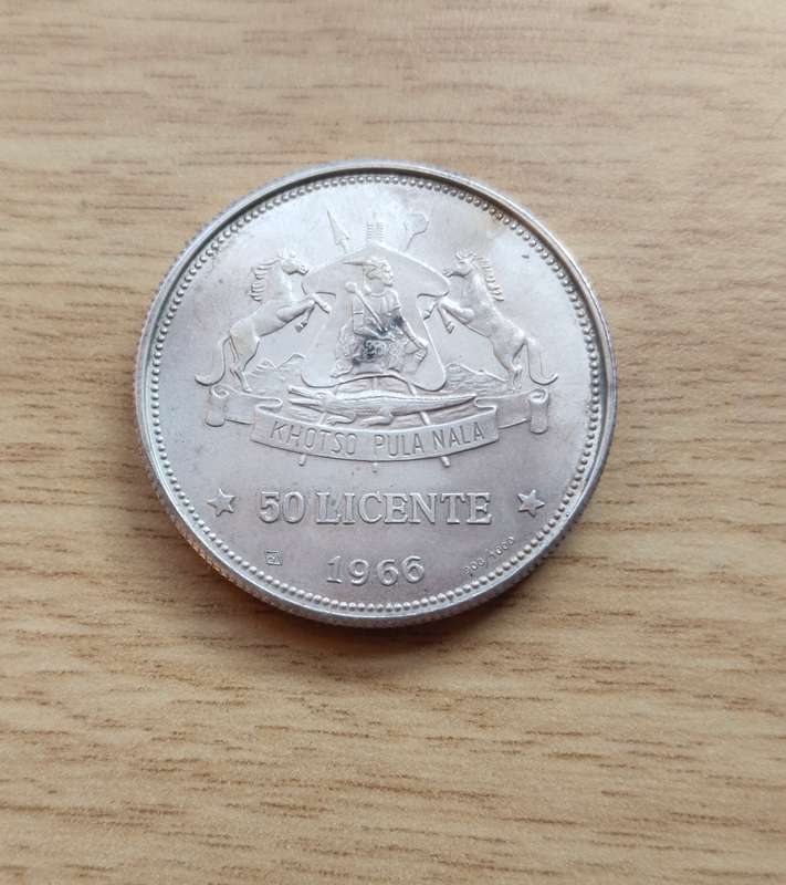 Lesotho 1966 Silver Independence 50 Licente coin.