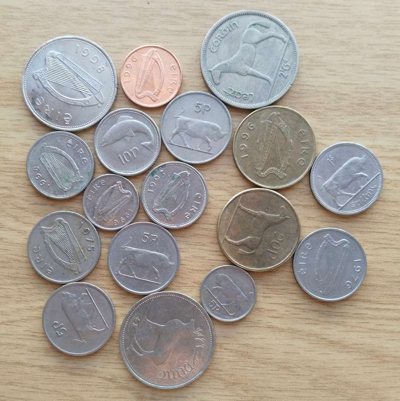 Collection of old Ireland coins.