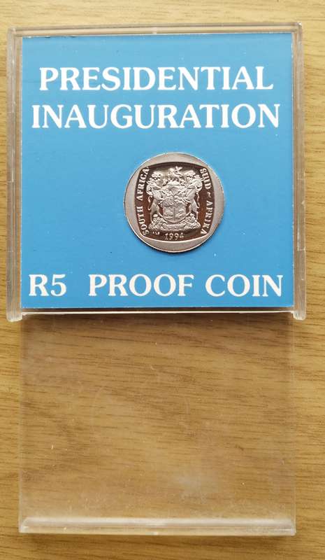 South Africa 1994 Proof Inauguration R5 coin.