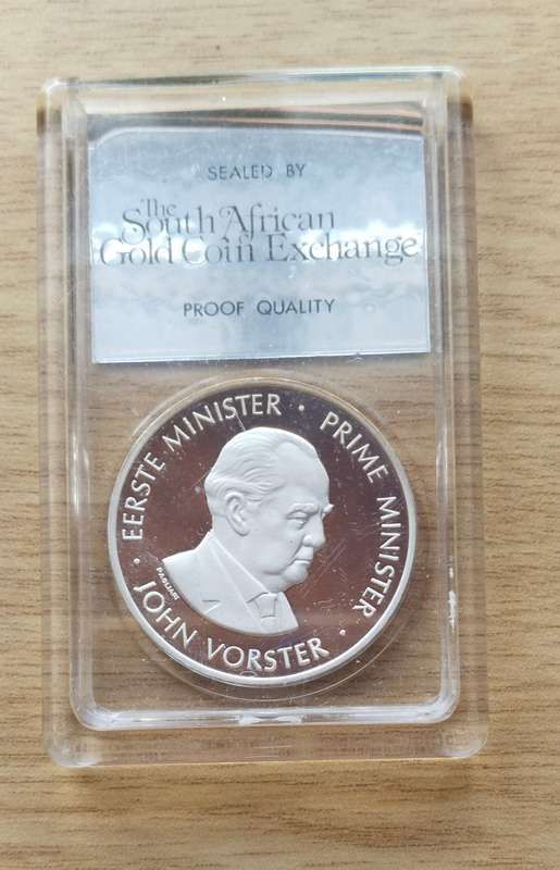 South Africa John Vorster Silver Proof Quality Commemorative Coin.