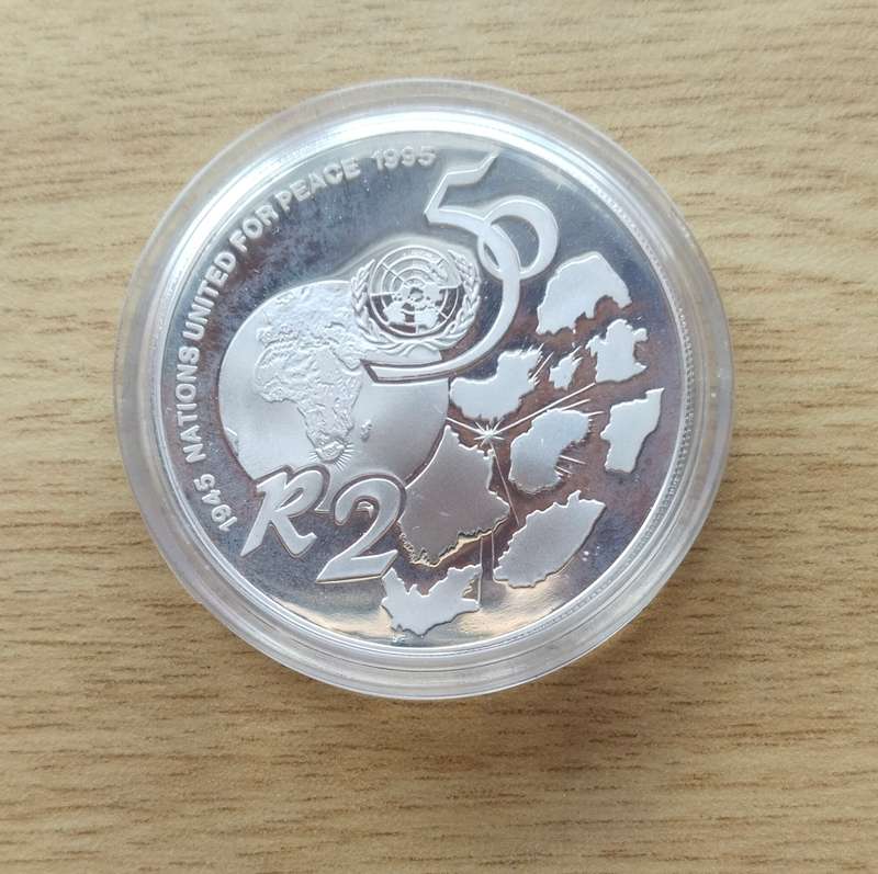 South Africa Silver Proof Nations United For Peace Two Rand.