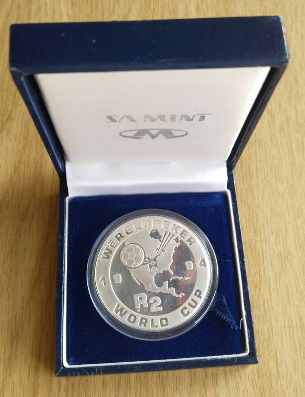 South Africa 1994 Silver Proof World cup Soccer Two Rand.