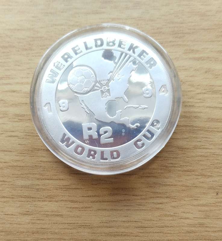 South Africa 1994 Silver Proof World cup Soccer Two Rand.