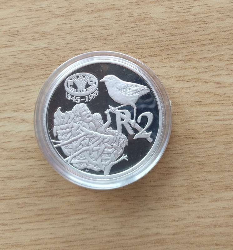 South Africa 1995 FAO Silver Proof Two Rand.