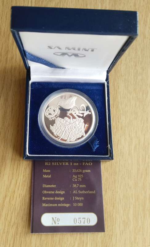 South Africa 1995 FAO Silver Proof Two Rand.