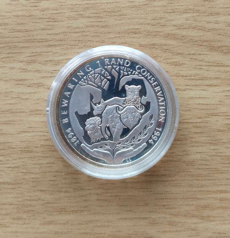 South Africa 1994 Silver Proof Conservation Protea one Rand.