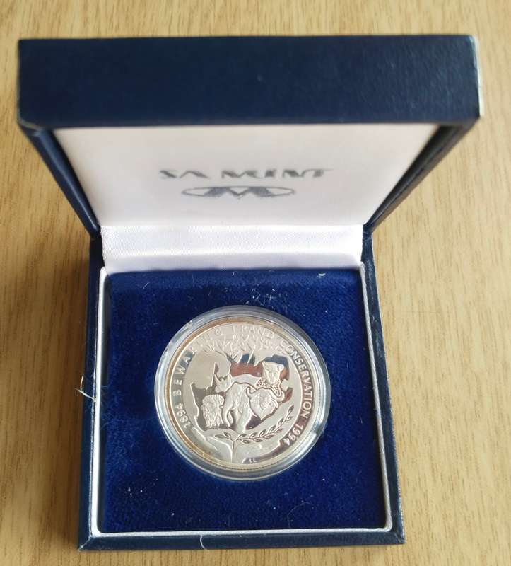 South Africa 1994 Silver Proof Conservation Protea one Rand.