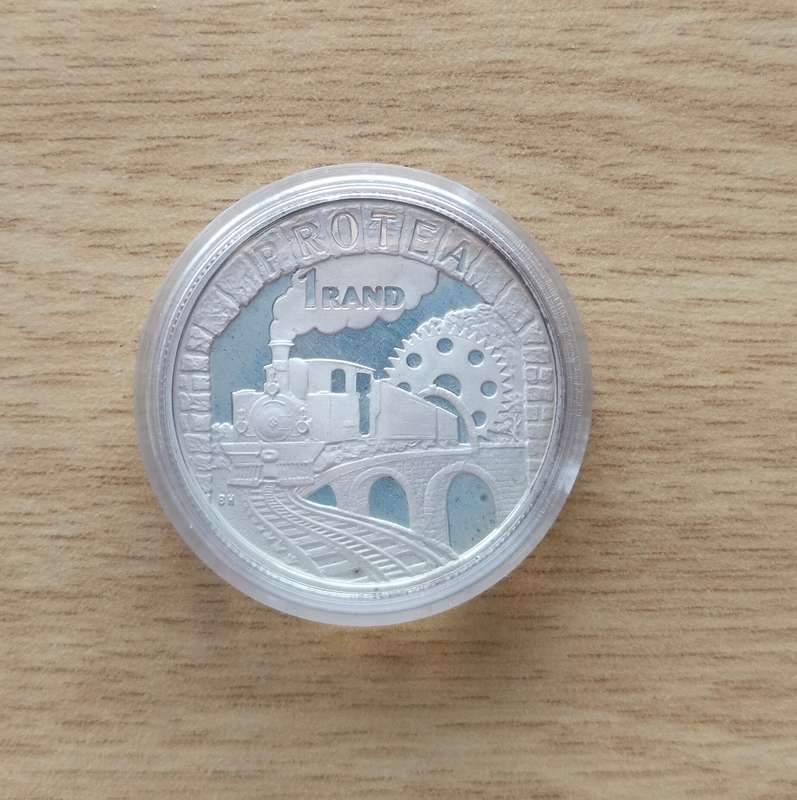 South Africa 1995 Silver Proof Railway Protea one Rand. Low number.