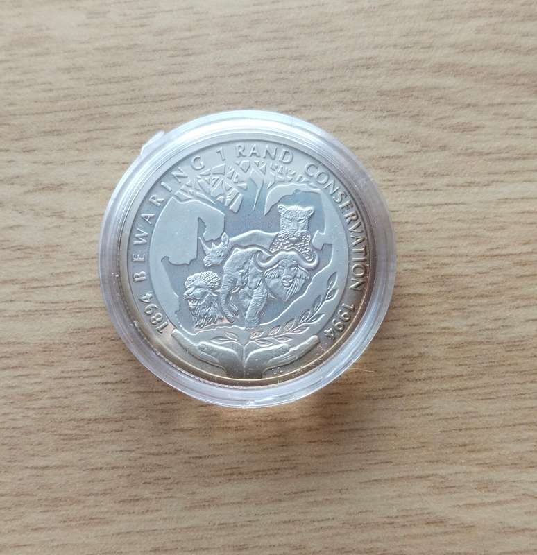 South Africa 1994 Silver Proof Conservation Protea one Rand.