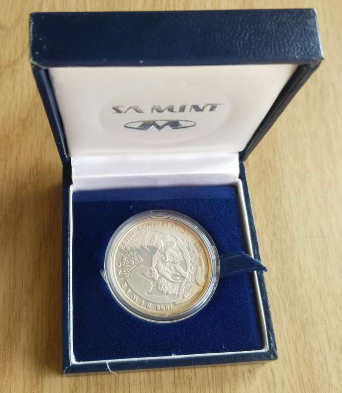 South Africa 1994 Silver Proof Conservation Protea one Rand.