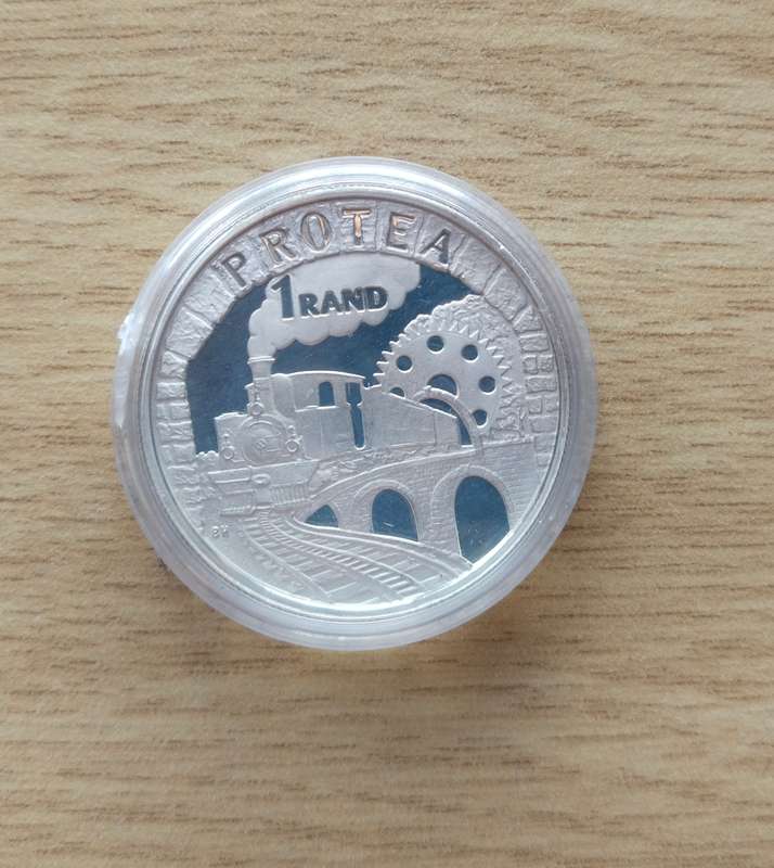South Africa 1995 Silver Proof Railway Protea one Rand. Low number.