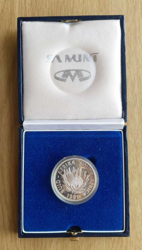 South Africa 1991 Silver Proof nursing one rand.