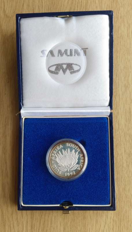 South Africa 1992 Silver Proof Soli Deo Gloria One Rand.