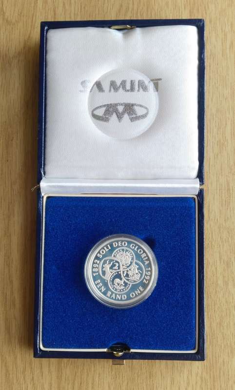 South Africa 1992 Silver Proof Soli Deo Gloria One Rand.