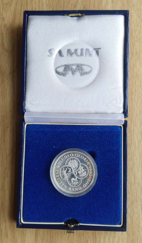 South Africa 1992 Silver Soli Deo Gloria Proof One Rand.
