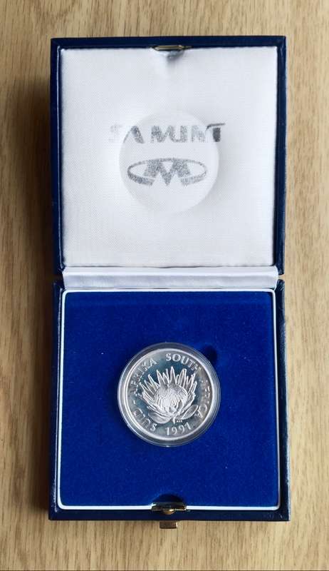 South Africa 1991 Silver Proof nursing one rand.