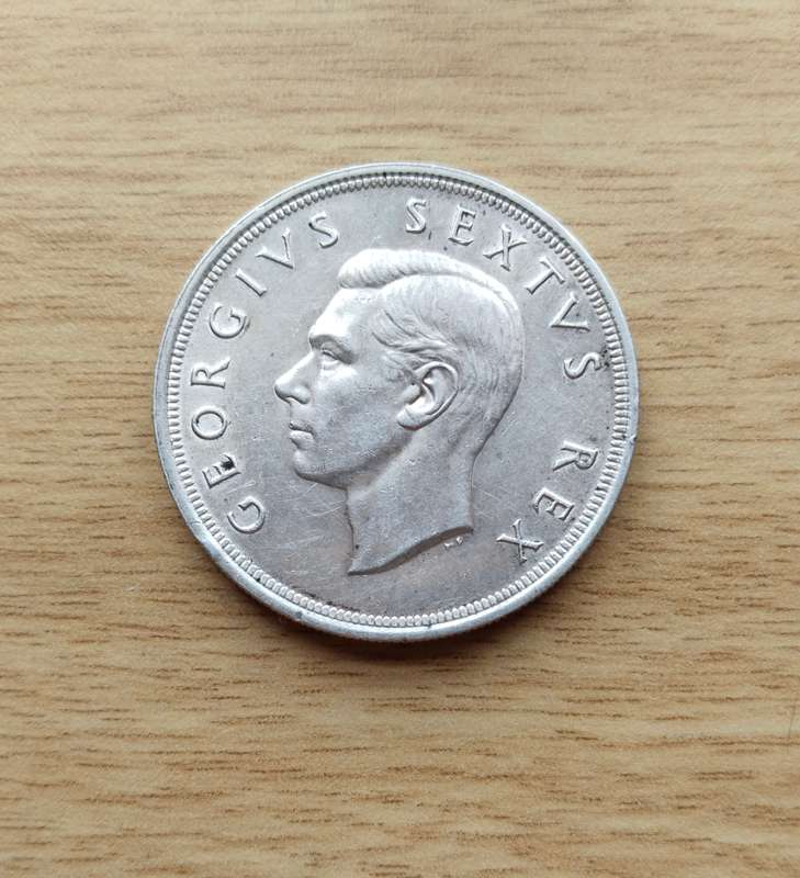 South Africa 1948 Silver 5 Shillings.