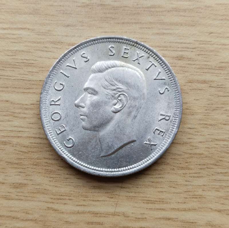 South Africa 1951 Silver 5 Shillings.